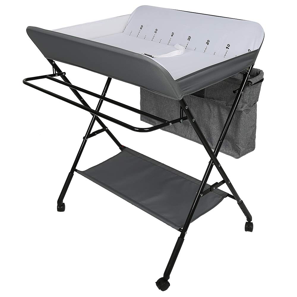 Klappbare Wickelkommode mit Sicherheitsgurt, 80*63*93-99 cm (grau)