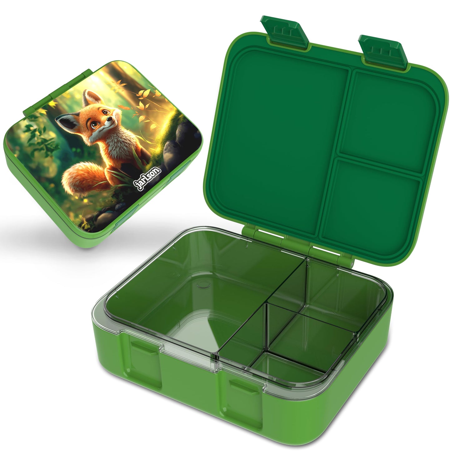 Kinder Bento Lunchbox mit Trennfächern, Fuchs Grün
