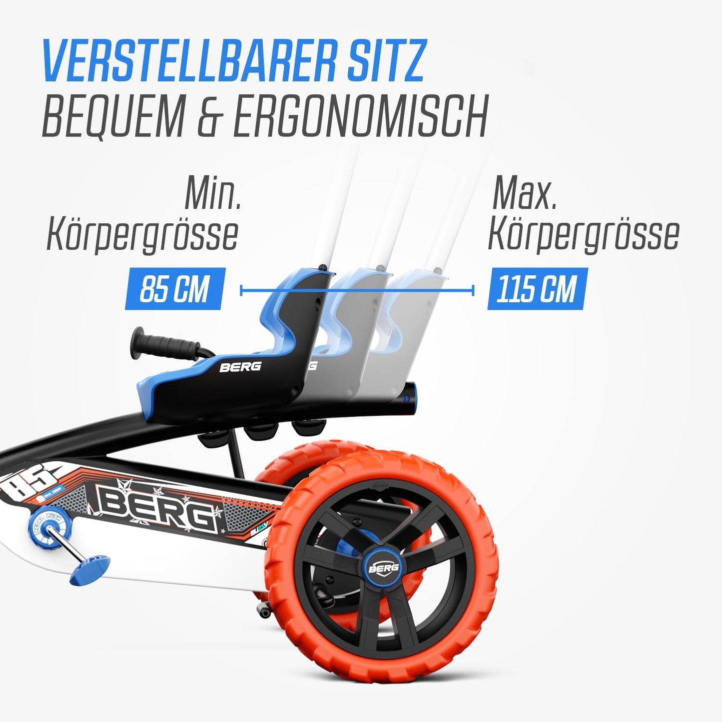 Pedal-Gokart Buzzy 2-in-1 mit Schubstange, Blue/Orange