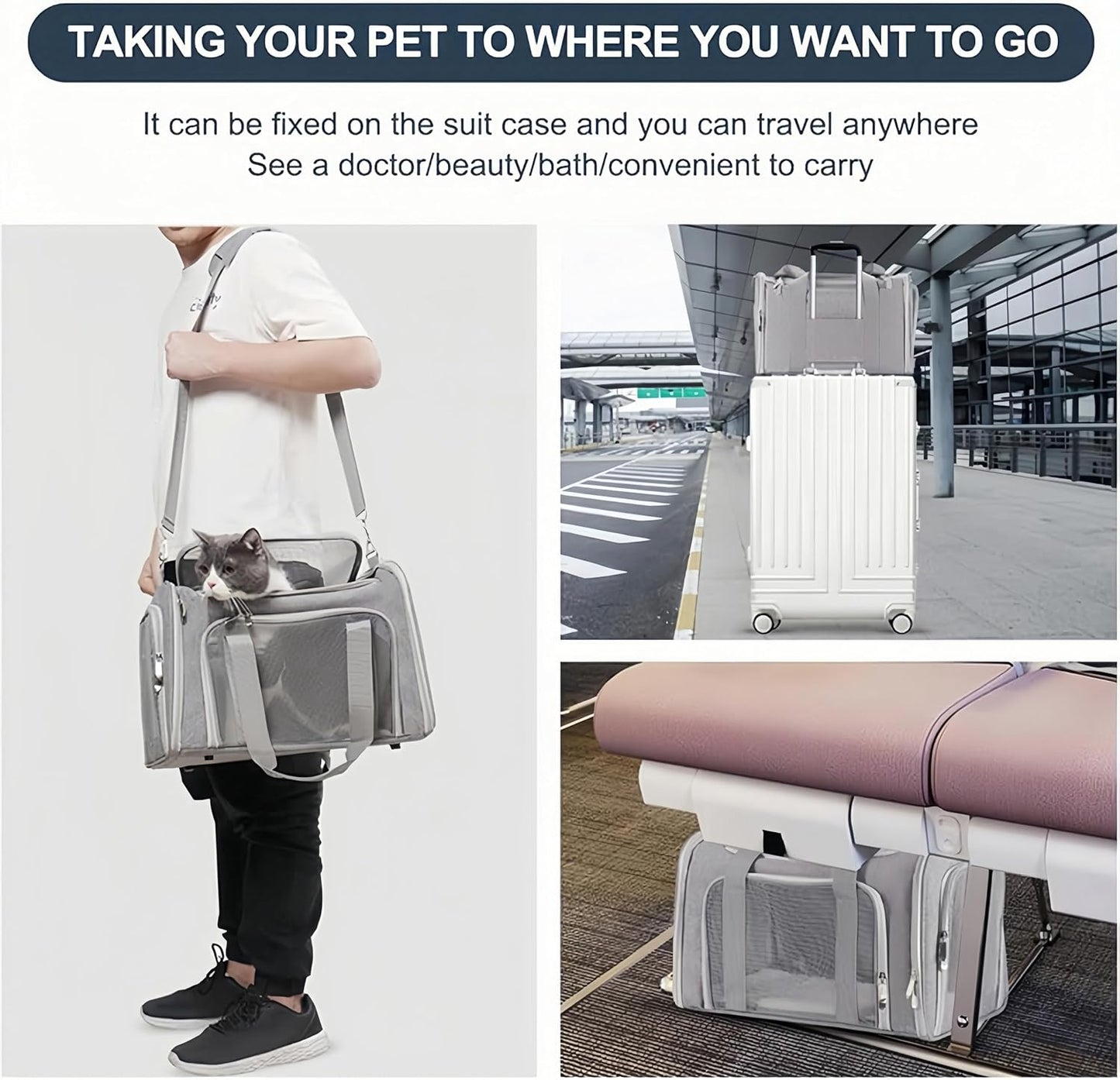 Tragbare Haustiertasche für Hunde & Katzen, Grauton