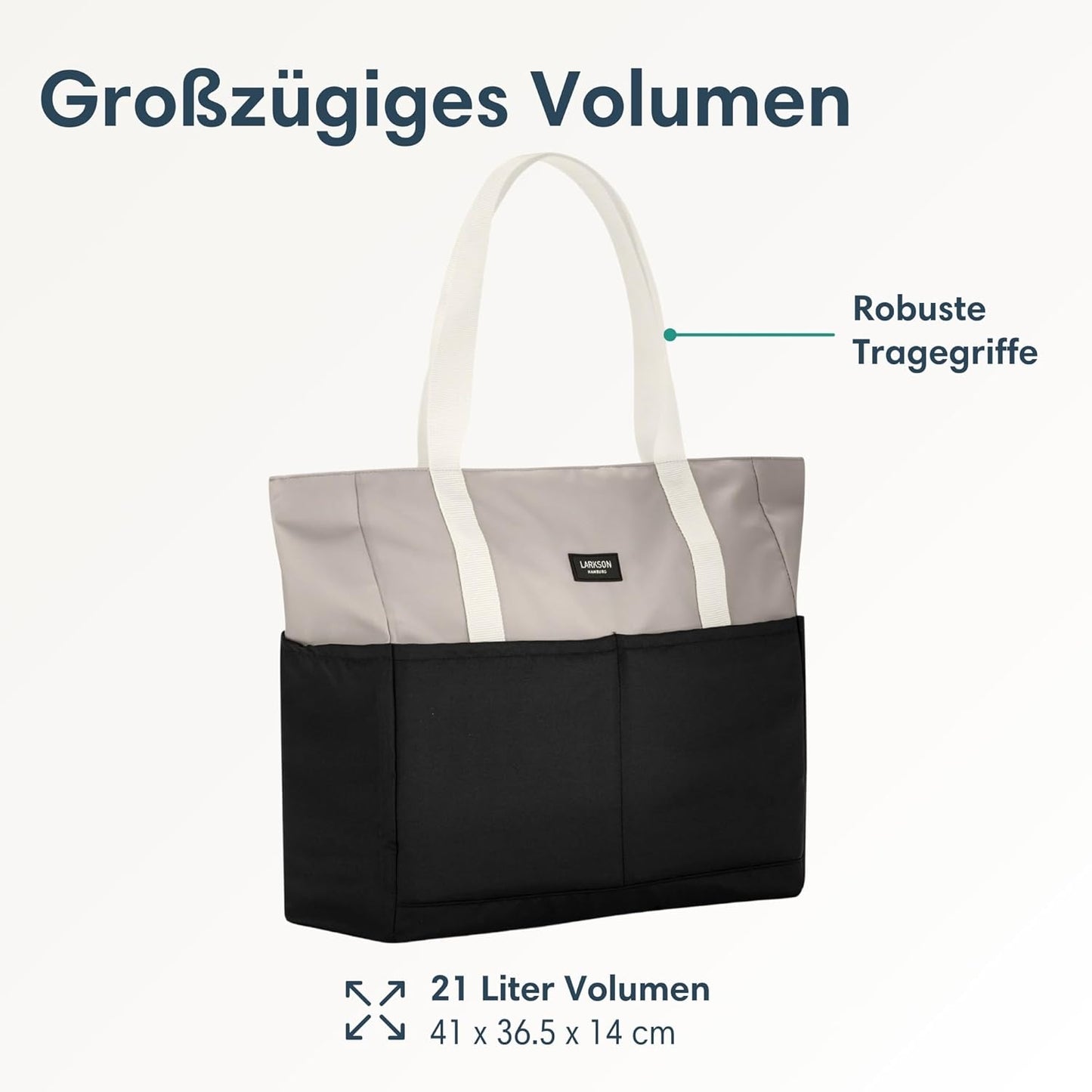 Strandtasche XXL mit Reissverschluss - Linn-Modell, Schwarz - Sand