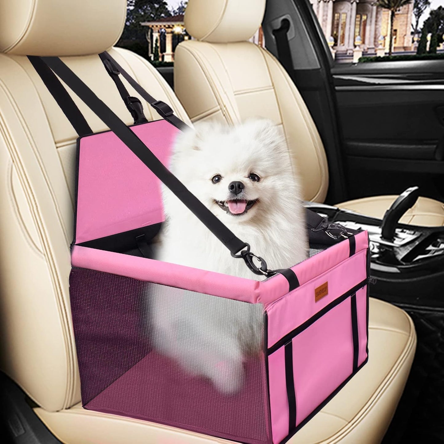 Hunde-Autositz mit Gurt für kleine Hunde, Rosa mit PVC-Rohr