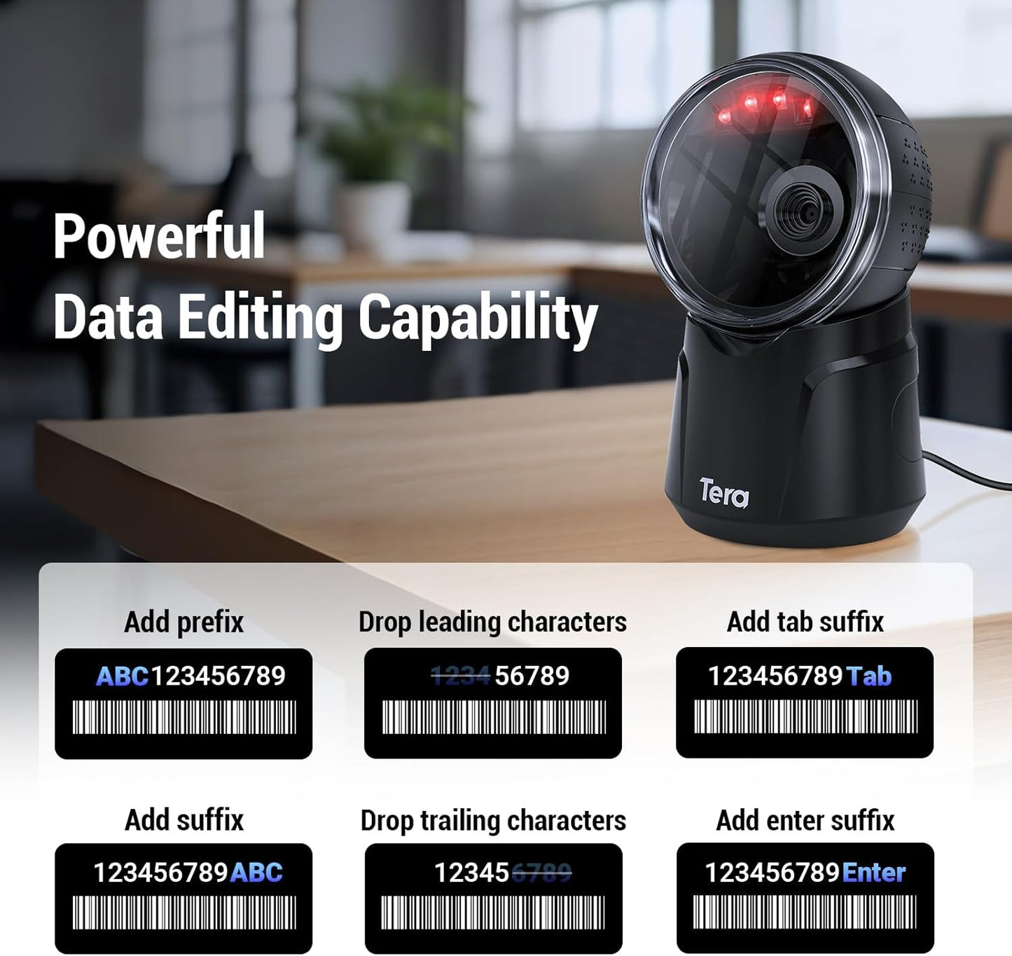 Omnidirektionaler Barcode-Scanner Modell 9000 für 1D, 2D und QR, Schwarz