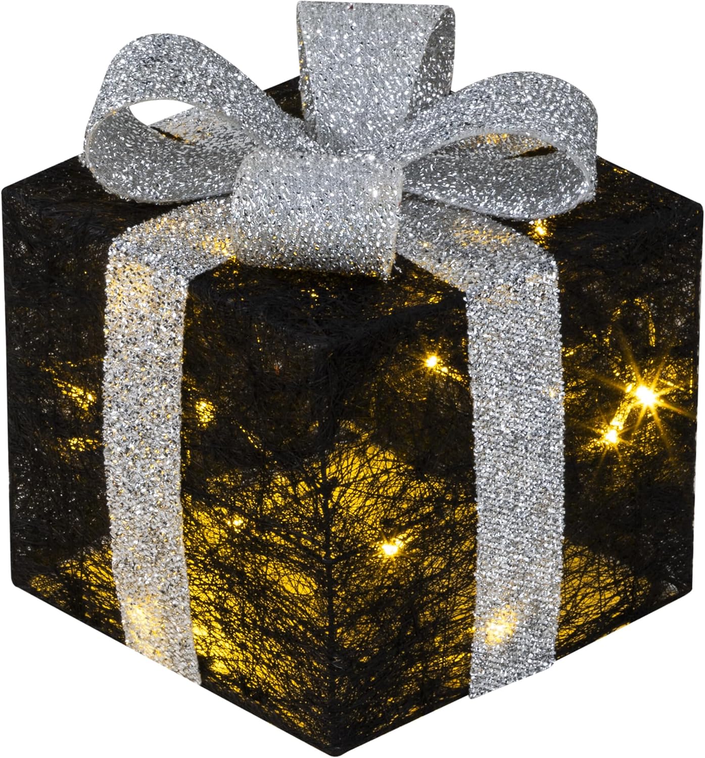 3er-Set LED-Geschenkboxen mit Timer, Schwarz-Silber