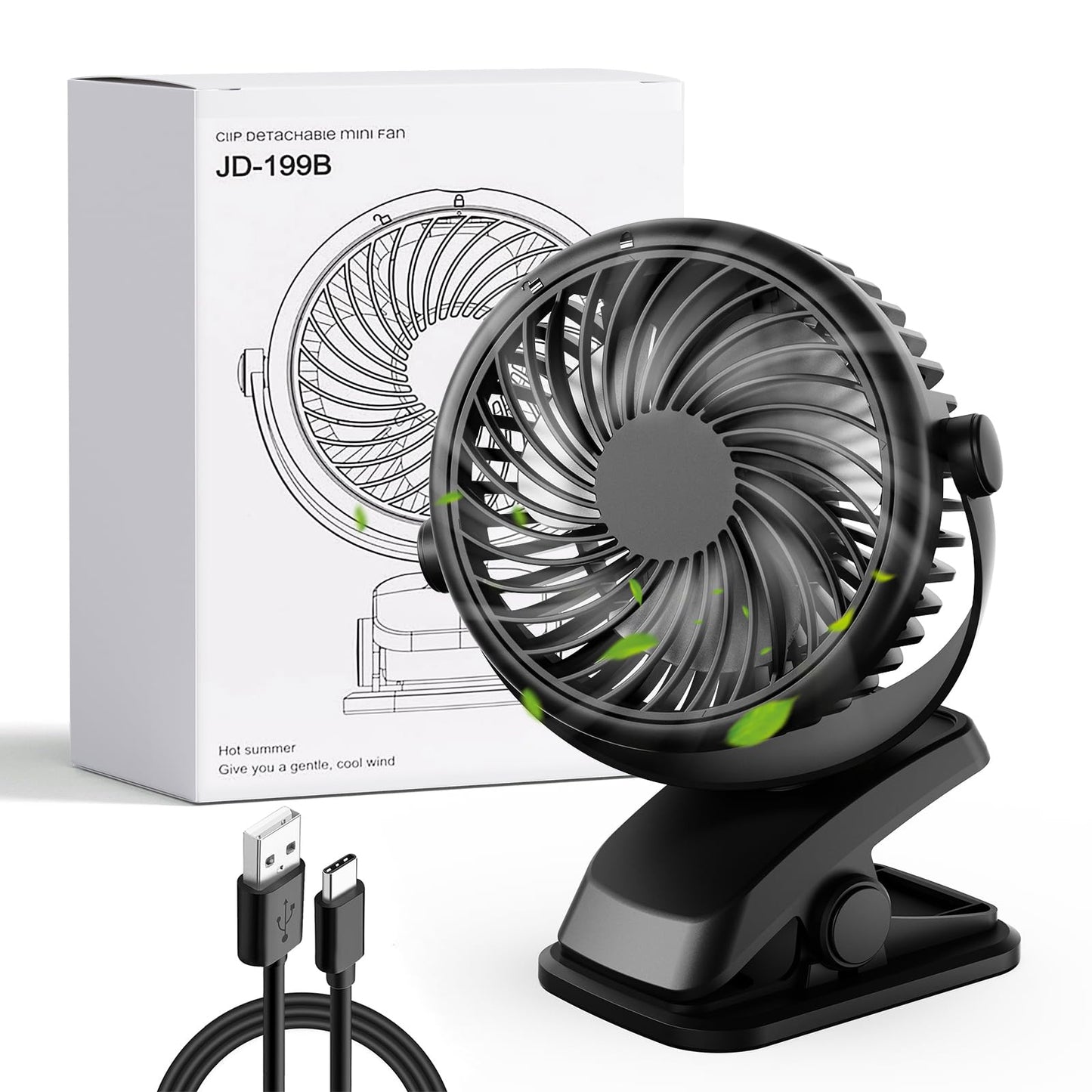 Mini Akku-Ventilator JD-199B mit Clip, 3 Geschwindigkeiten