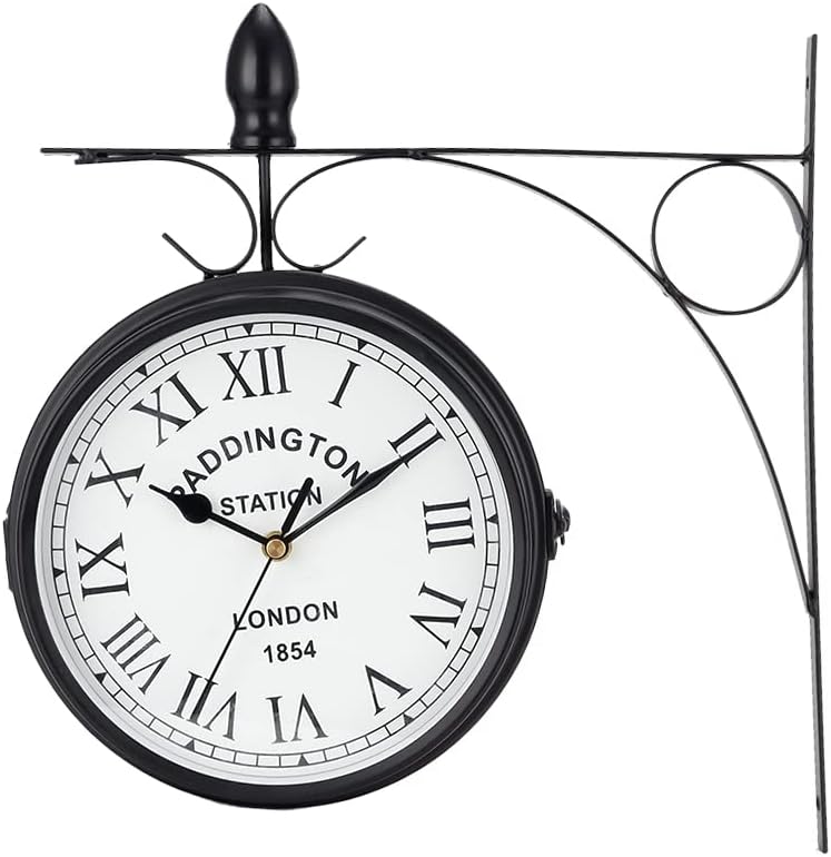 Doppelseitige Retro-Bahnhofsuhr mit Wandhalterung
