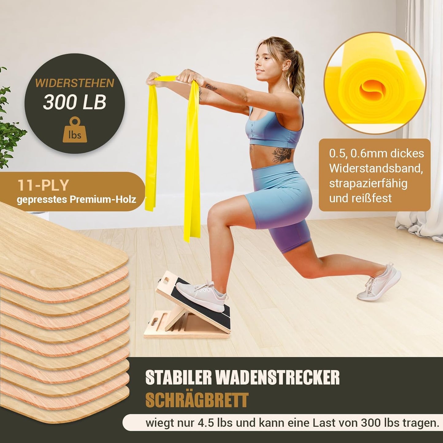 Verstellbares Schrägbrett mit Trainingsposter und Bändern