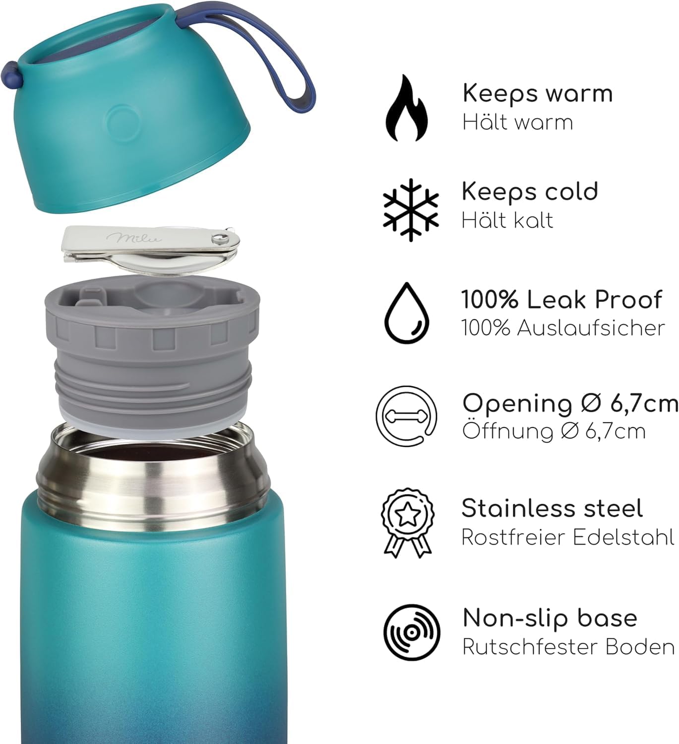 Thermobehälter für Essen, Grün Blau 450ml