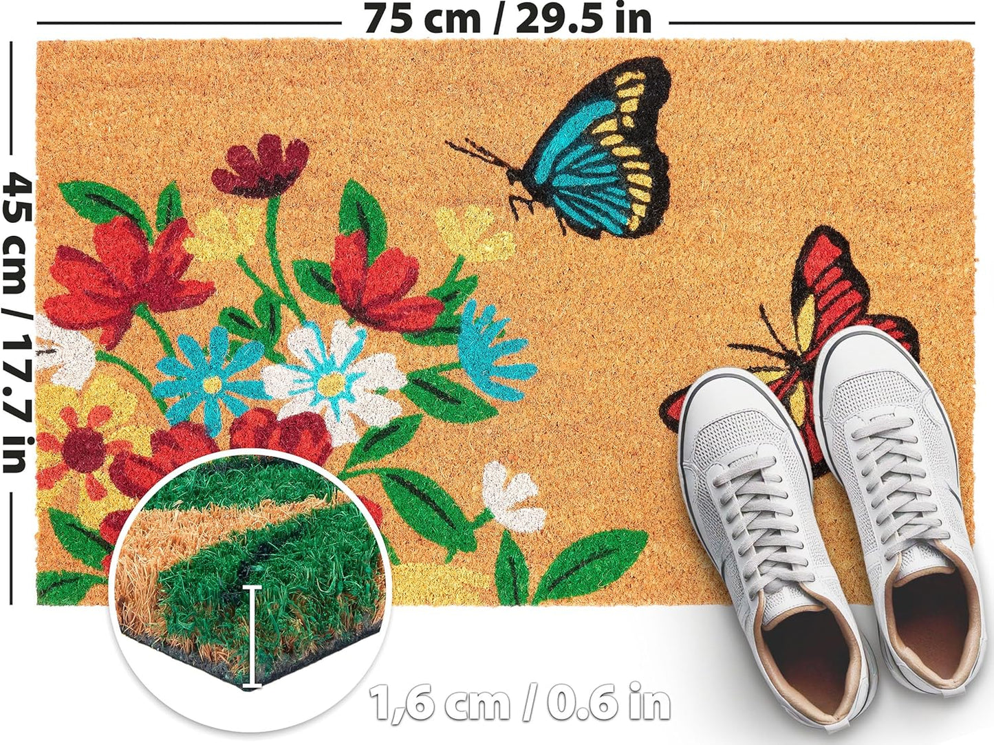 Antirutsch Fussmatte, Schmetterlinge und Blumen