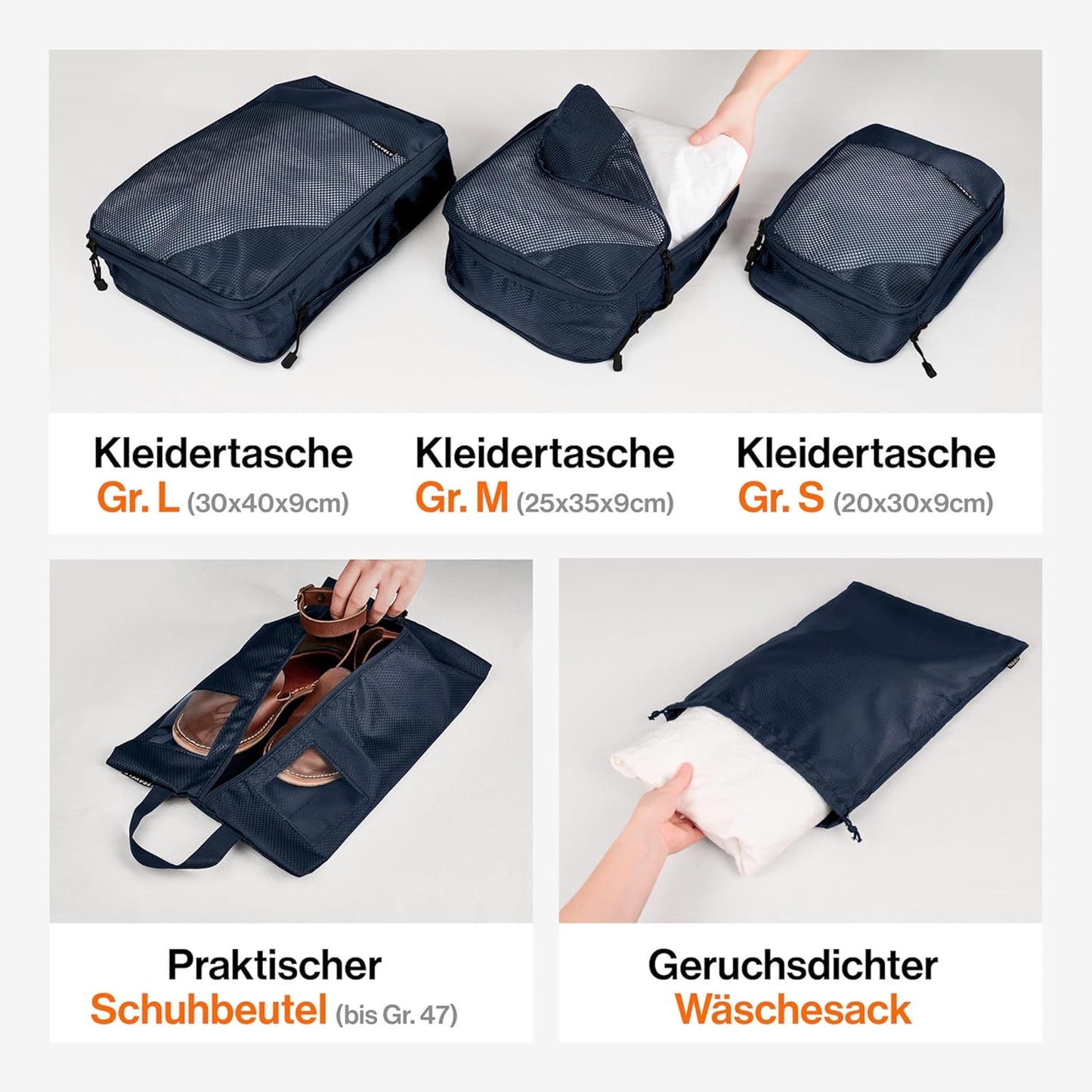 5-teiliges Packwürfel-Set, Blau 5 Teile Gr. Set