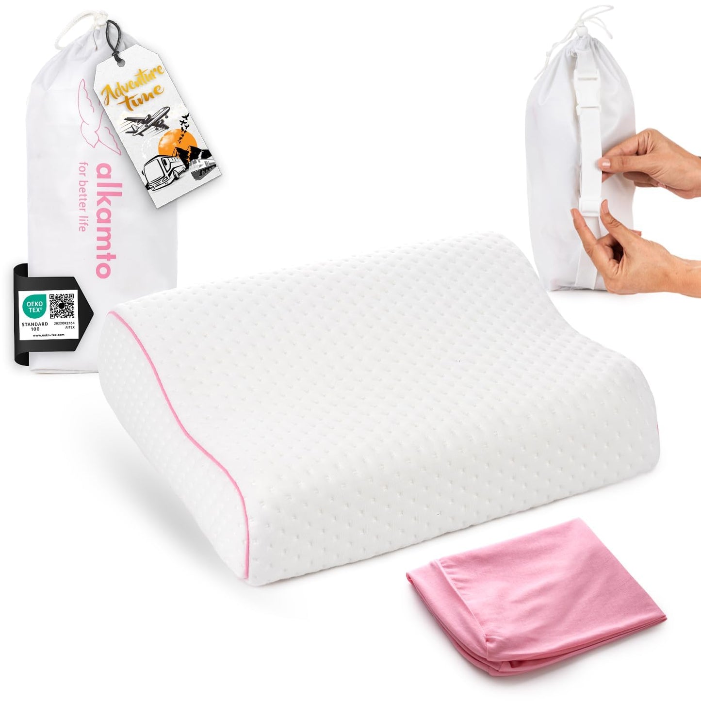 Ergonomisches Reisekissen mit Memory-Schaum, 35 X 30 X 10/8 Cm - Rosa