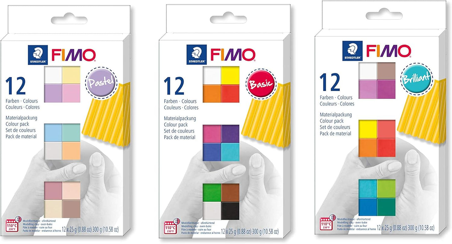 FIMO ofenhärtende Modelliermasse mit 36 Blöcken (12x Patel, 12x Basic, 12xBrillant), Brilliant 36 Blöcke Farbmix