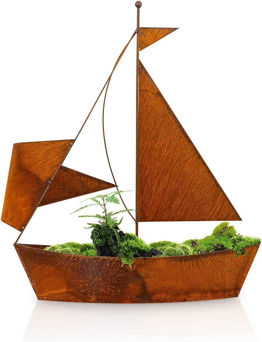 Gartendeko Segelschiff in Rostoptik zum Bepflanzen