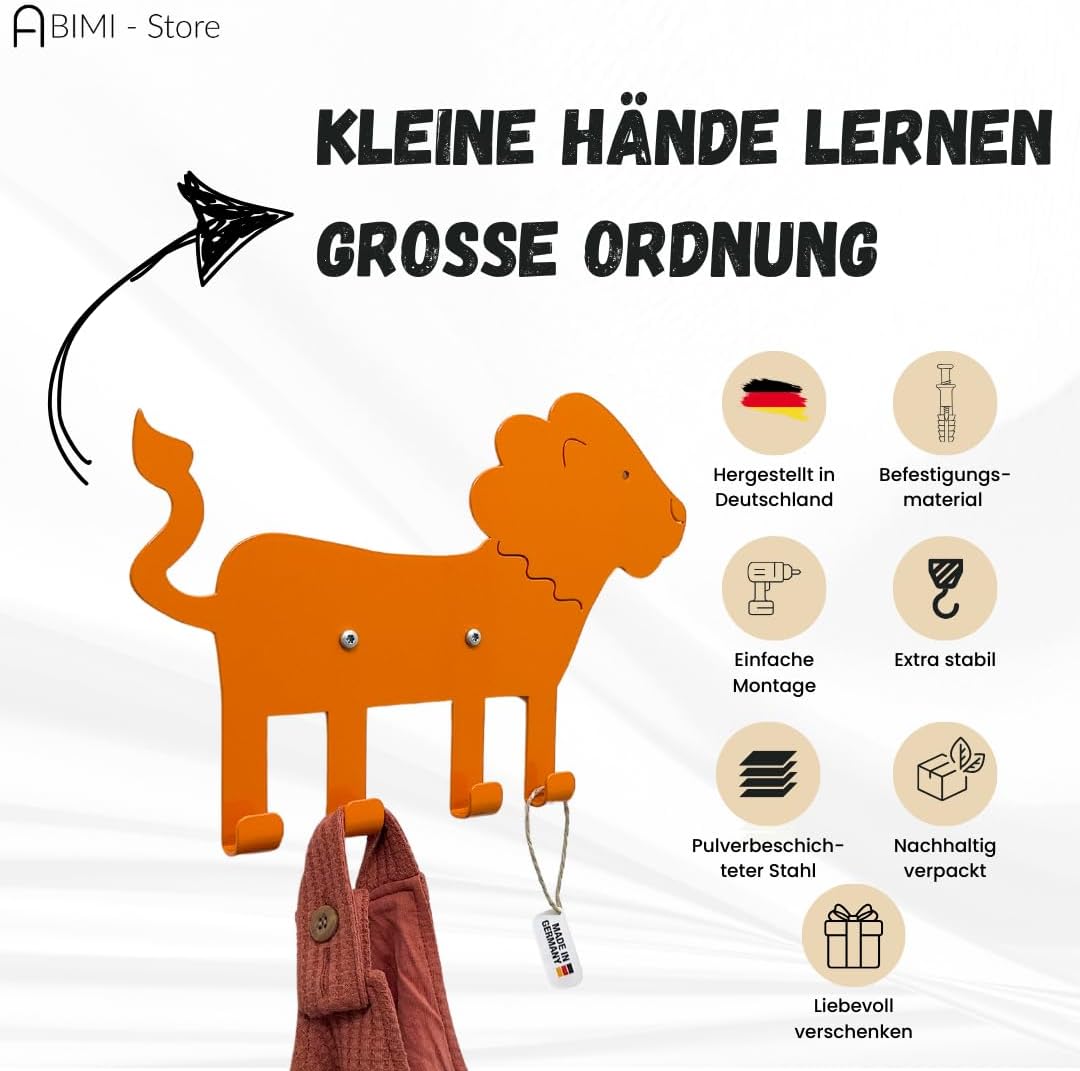 Kindergarderobe mit Löwenmotiv, Löwe - Orange