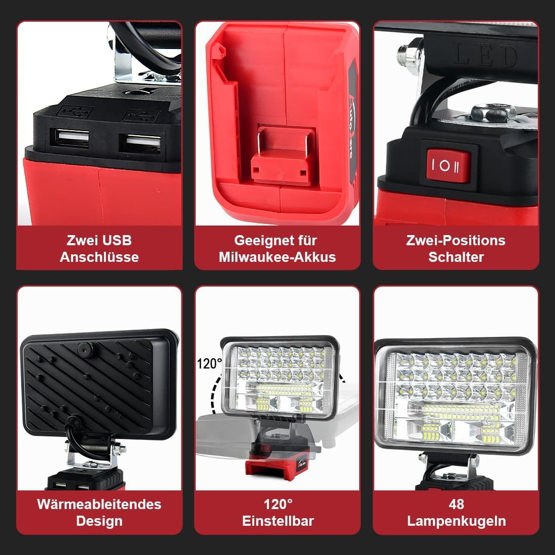 Akku-Lampe, 5 zoll mit USB