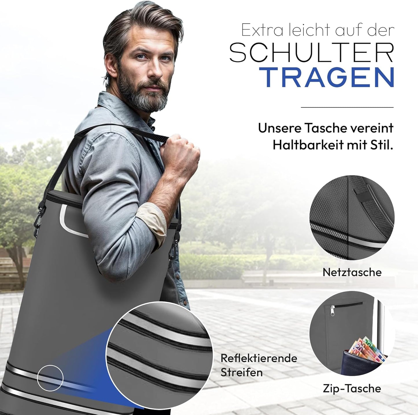 Klappbarer Einkaufstrolley mit Kühlfach, Grau