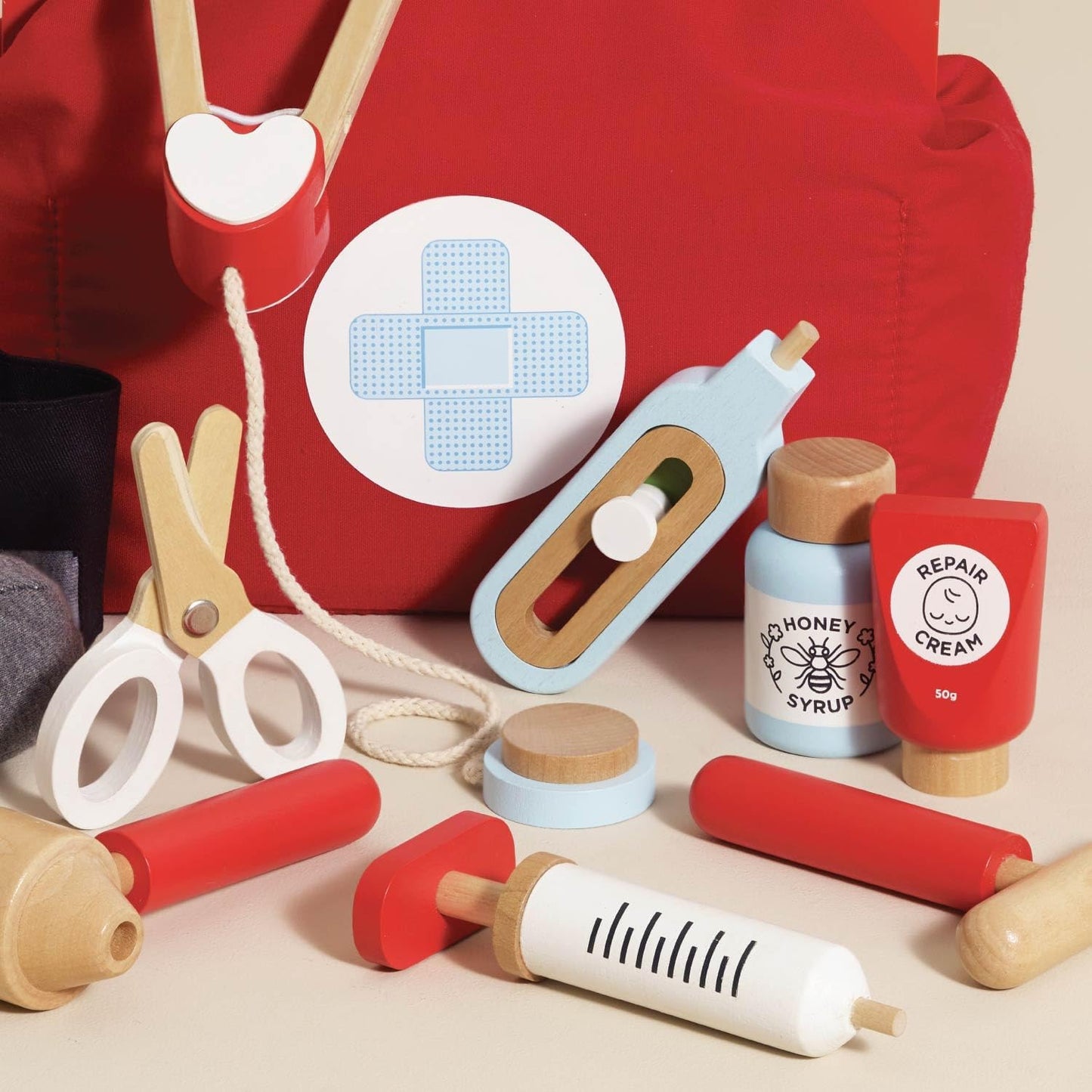 Arzt-Spielset aus Holz, Mehrfarbig
