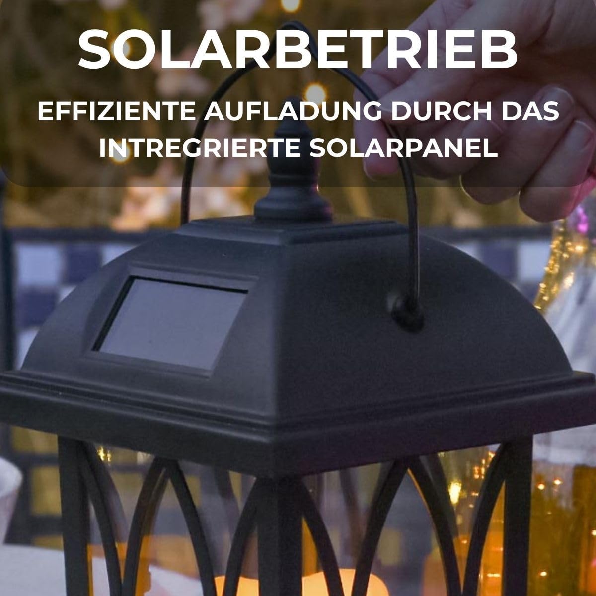 Solar-Gartenlaterne mit LED Flacker-Effekt, 27 cm