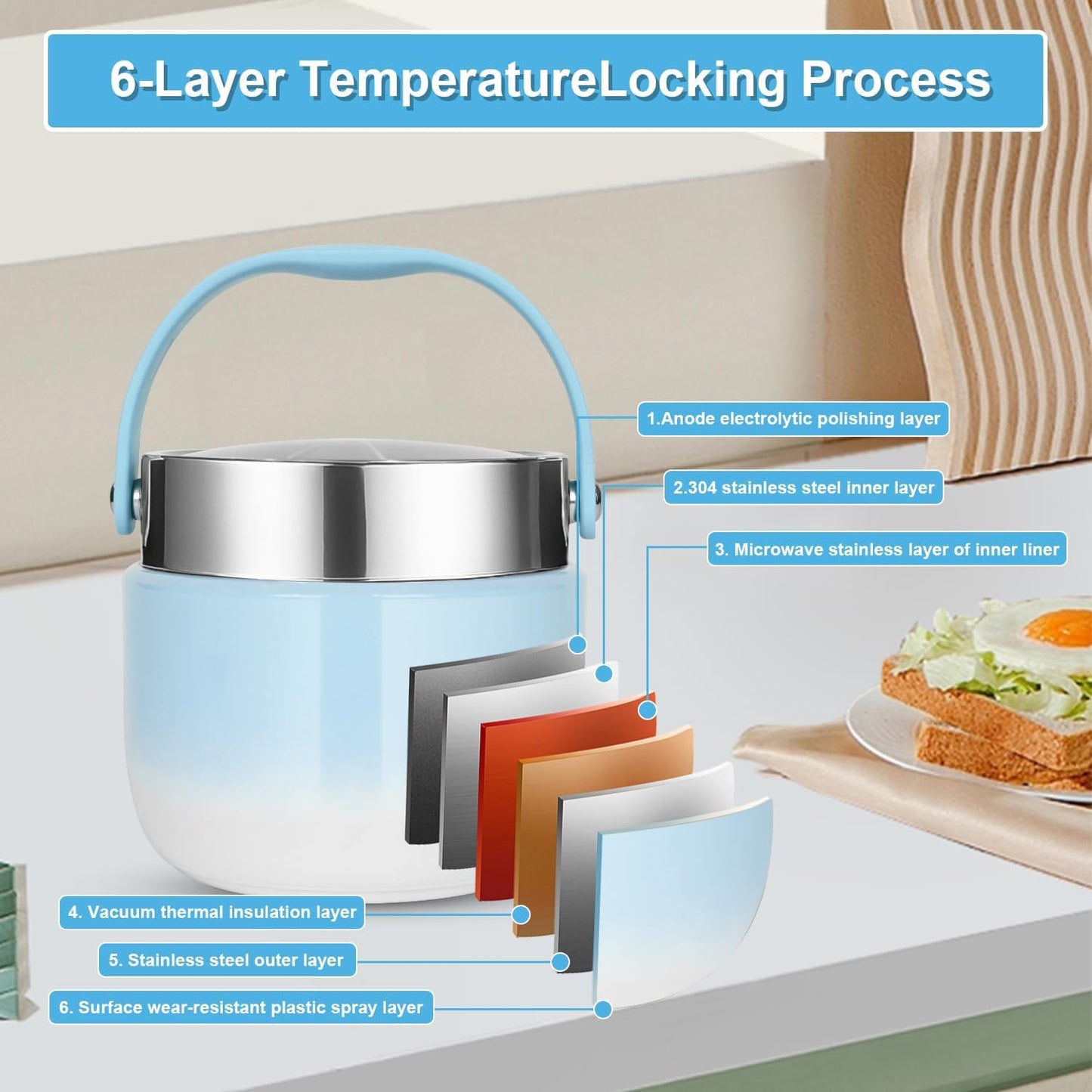 Thermobehälter mit Löffel, Blau
