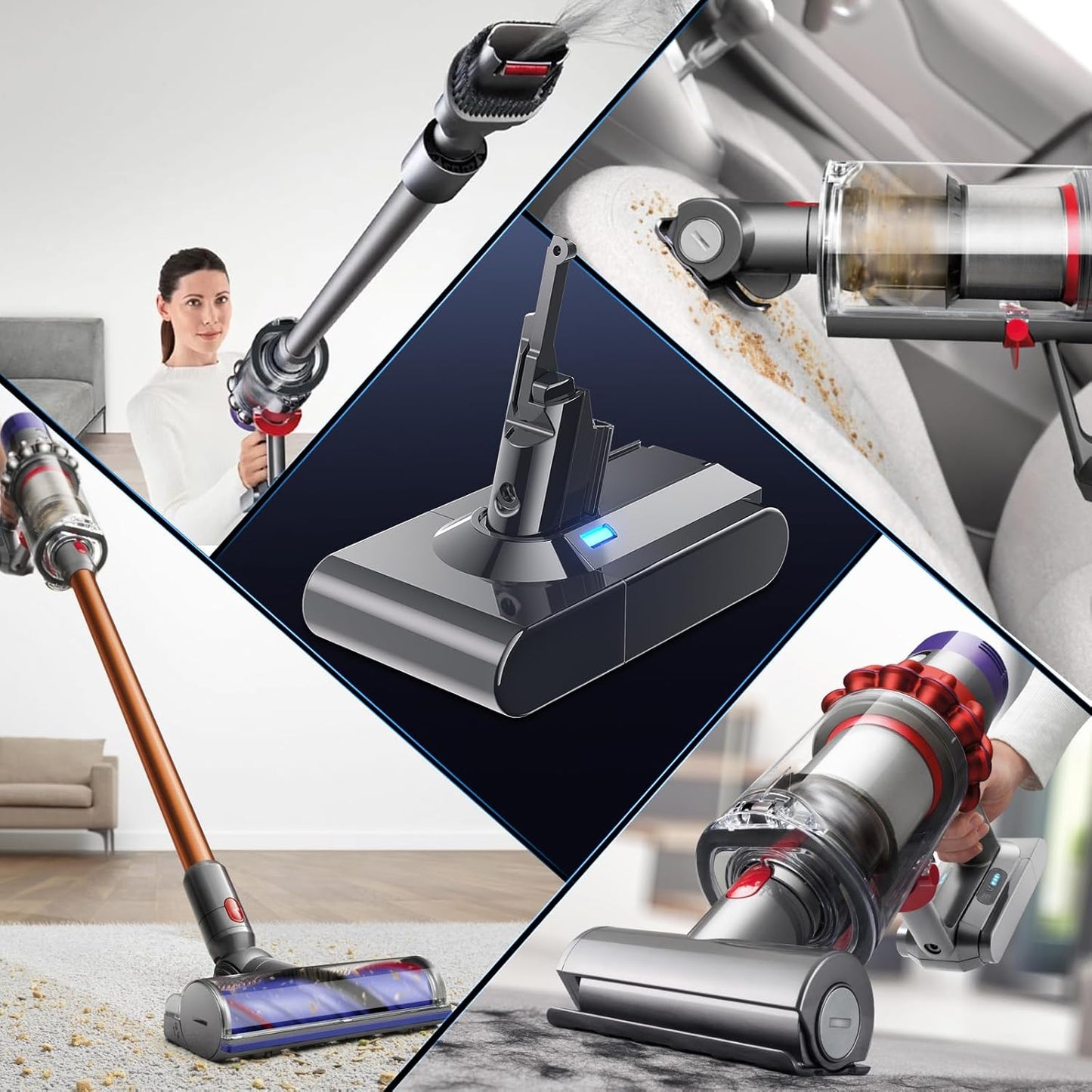 Ersatzakku für Dyson V8 Staubsauger (inkl. Zubehör), Grey 6.0