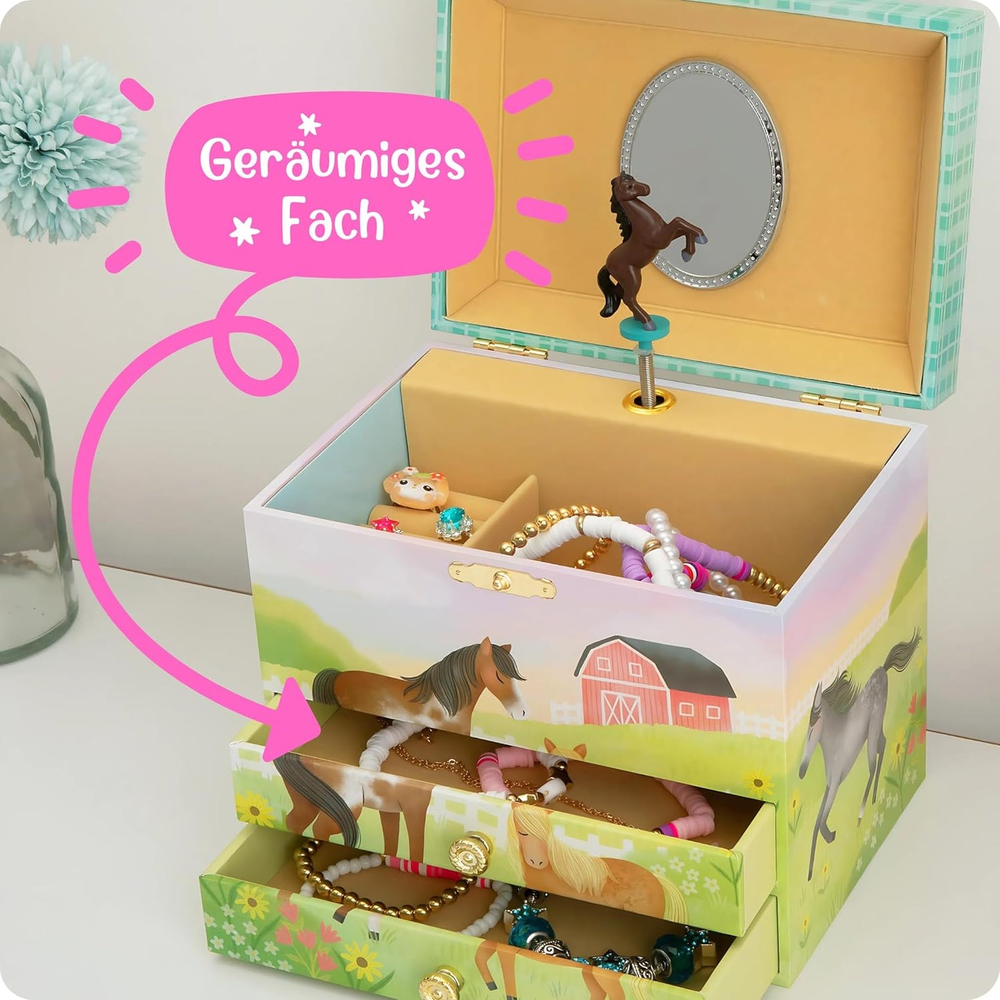 Musik-Schmuckschatulle mit Pferdemotiv für Mädchen, Pferd