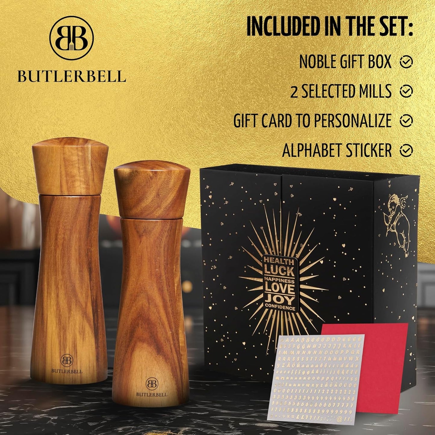 Salz- und Pfeffermühle mit Geschenkbox, Cupidon English
