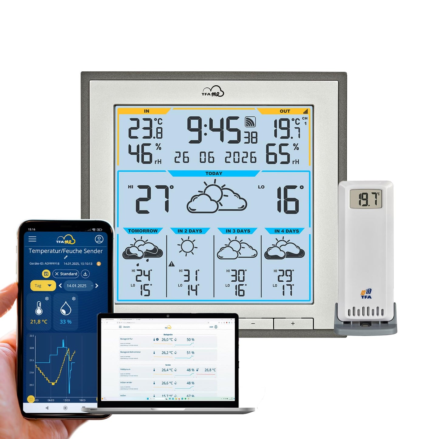 WLAN Wetterstation mit 5-Tage-Profi-Vorhersage, anthrazit