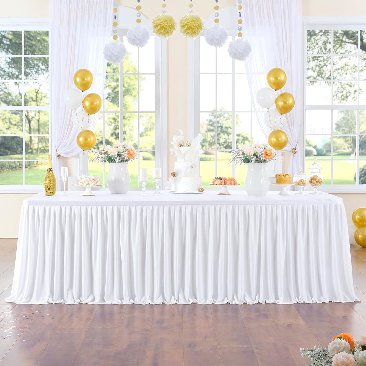 Faltenfreier Tischrock für Bankett & Hochzeit, Weiß L427cm×H76cm