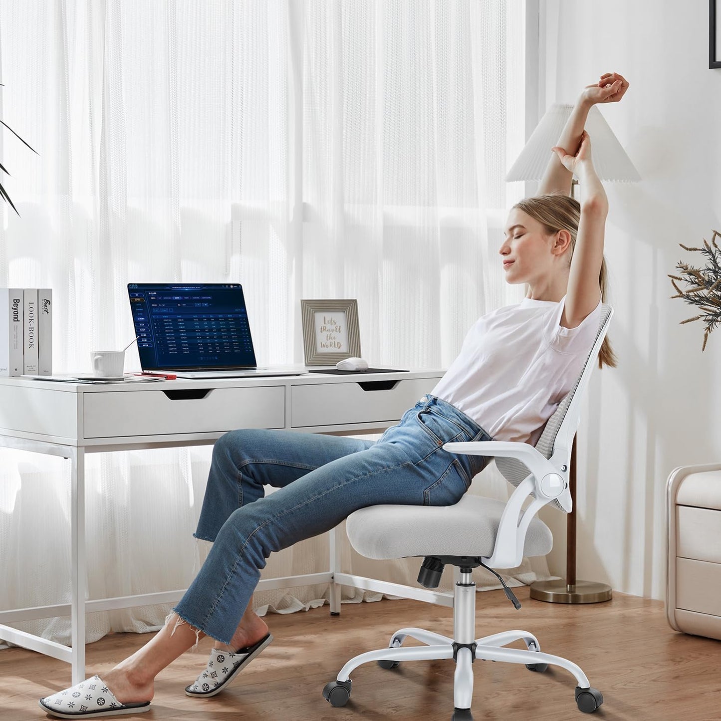 Ergonomischer Bürostuhl mit Lendenwirbelstütze, Verstellbare Armlehnen-gray