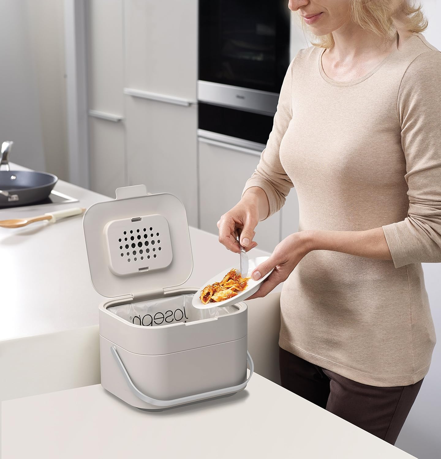 Komposteimer mit Geruchsfilter und Deckel, Stein Single