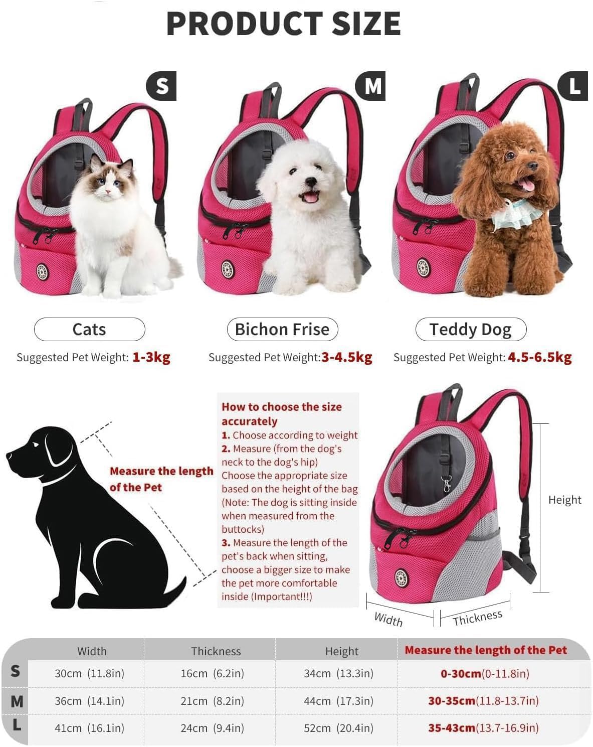 Haustier-Rucksack für kleine Hunde und Katzen, L Rosenrot