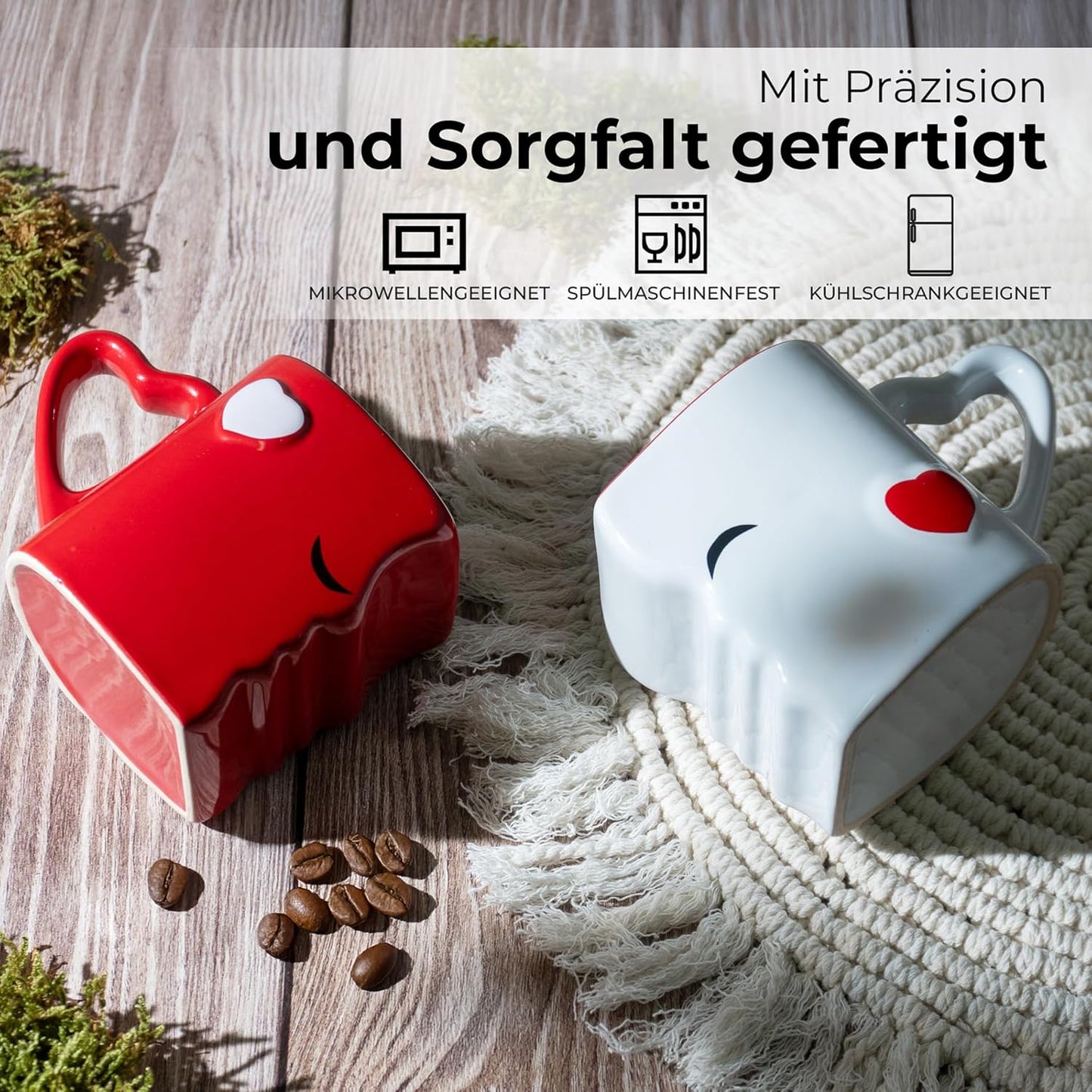 Küssende Tassen Set für Hochzeiten & Geschenke, Rot