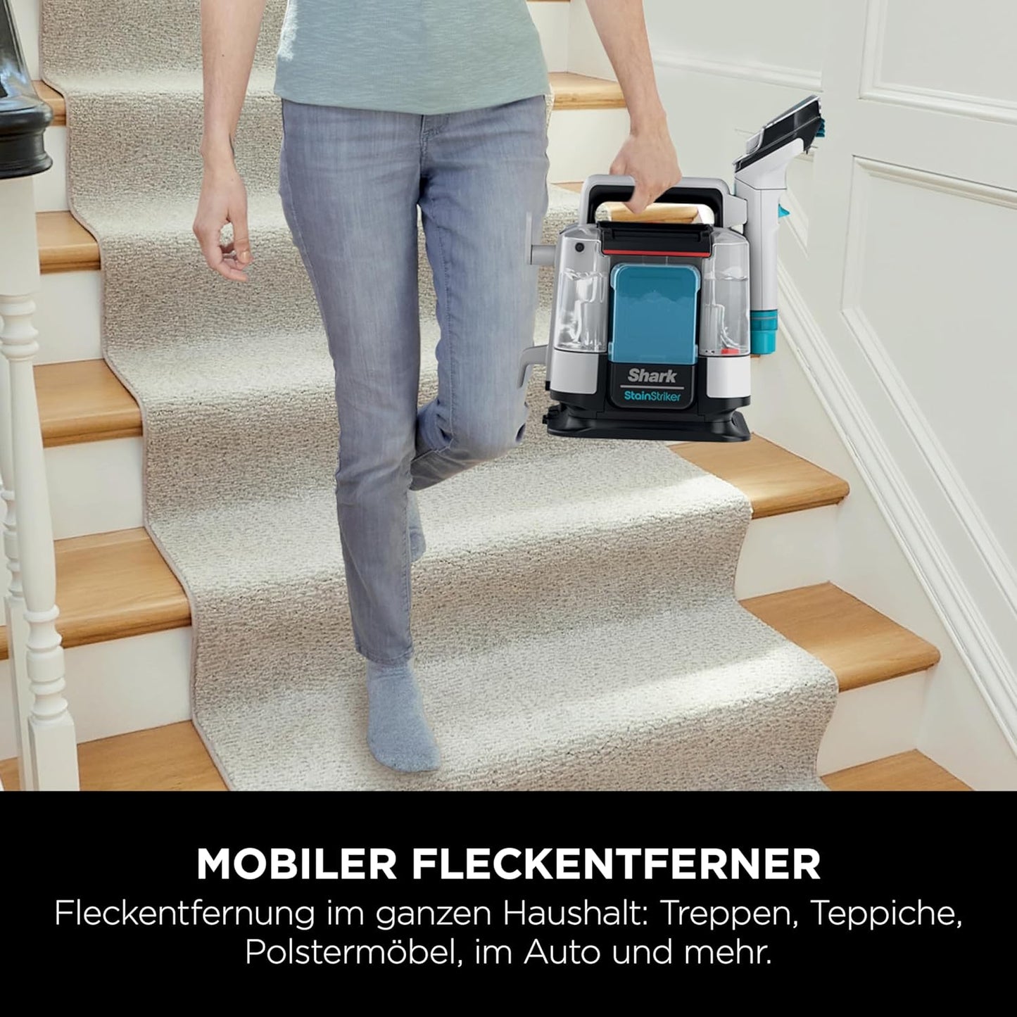 StainStriker Fleckenreiniger mit 4 Aufsätzen und Spezialformeln, StainStriker Lösung Starterflaschen