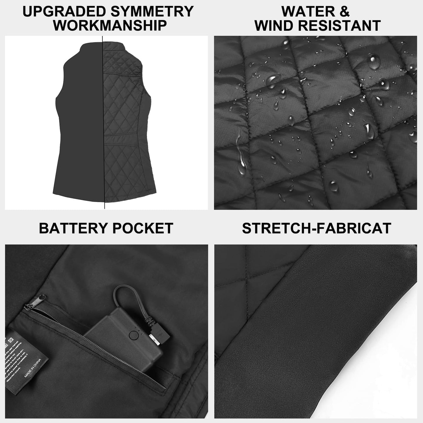 Beheizte Damenweste mit Powerbank und 5 Heizzonen, XS, Schwarz