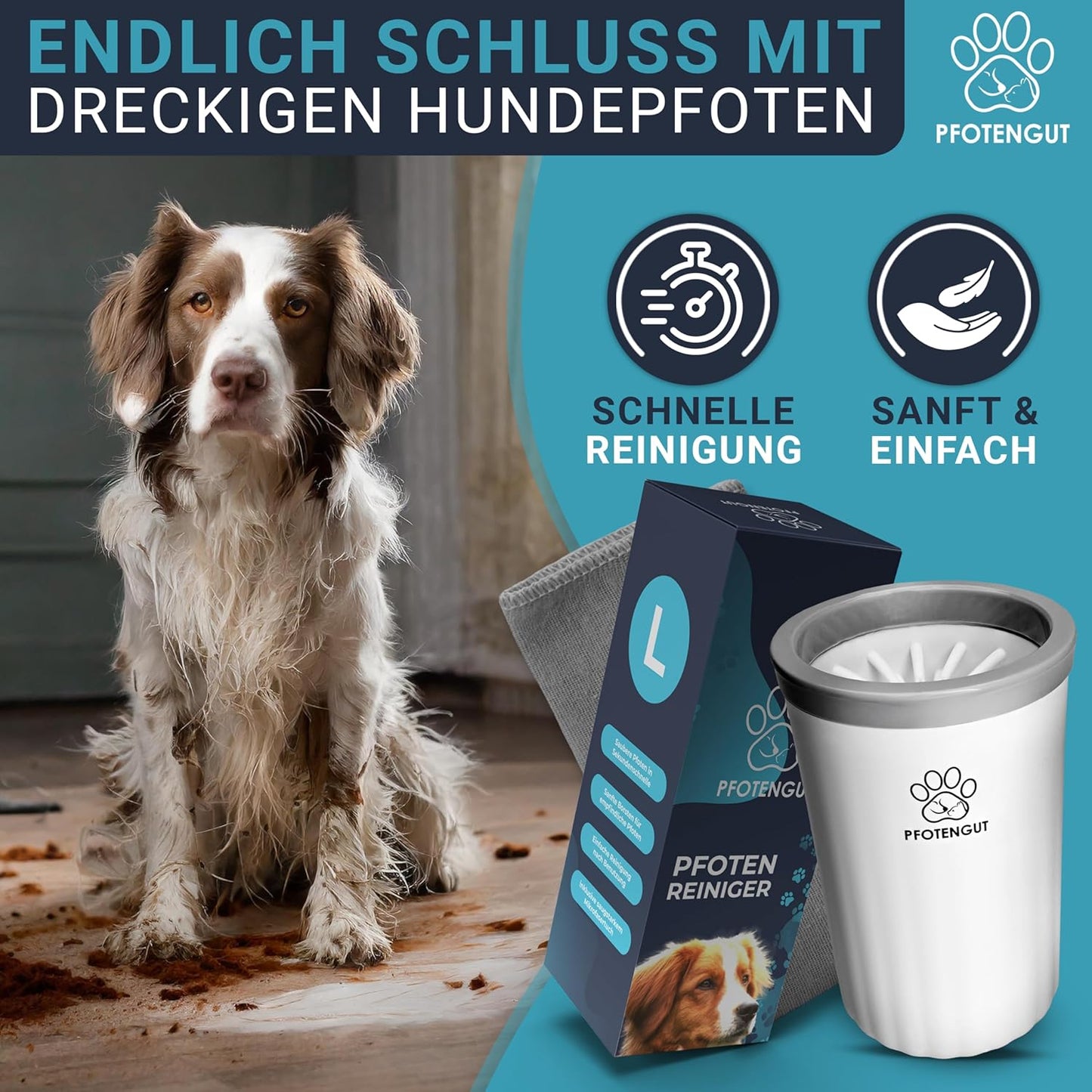 Pfotenreiniger für Hunde inkl. Mikrofaser-Handtuch, L