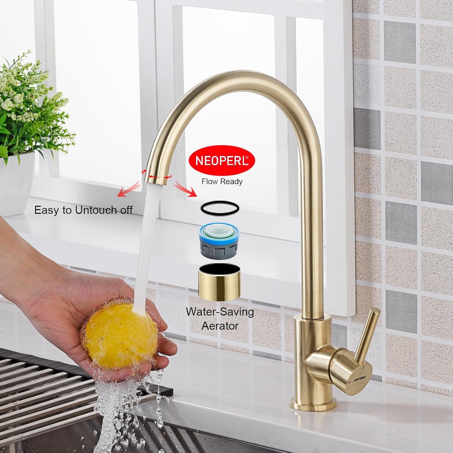 Küchenarmatur mit Mischbatterie und 360° Drehung, Gold
