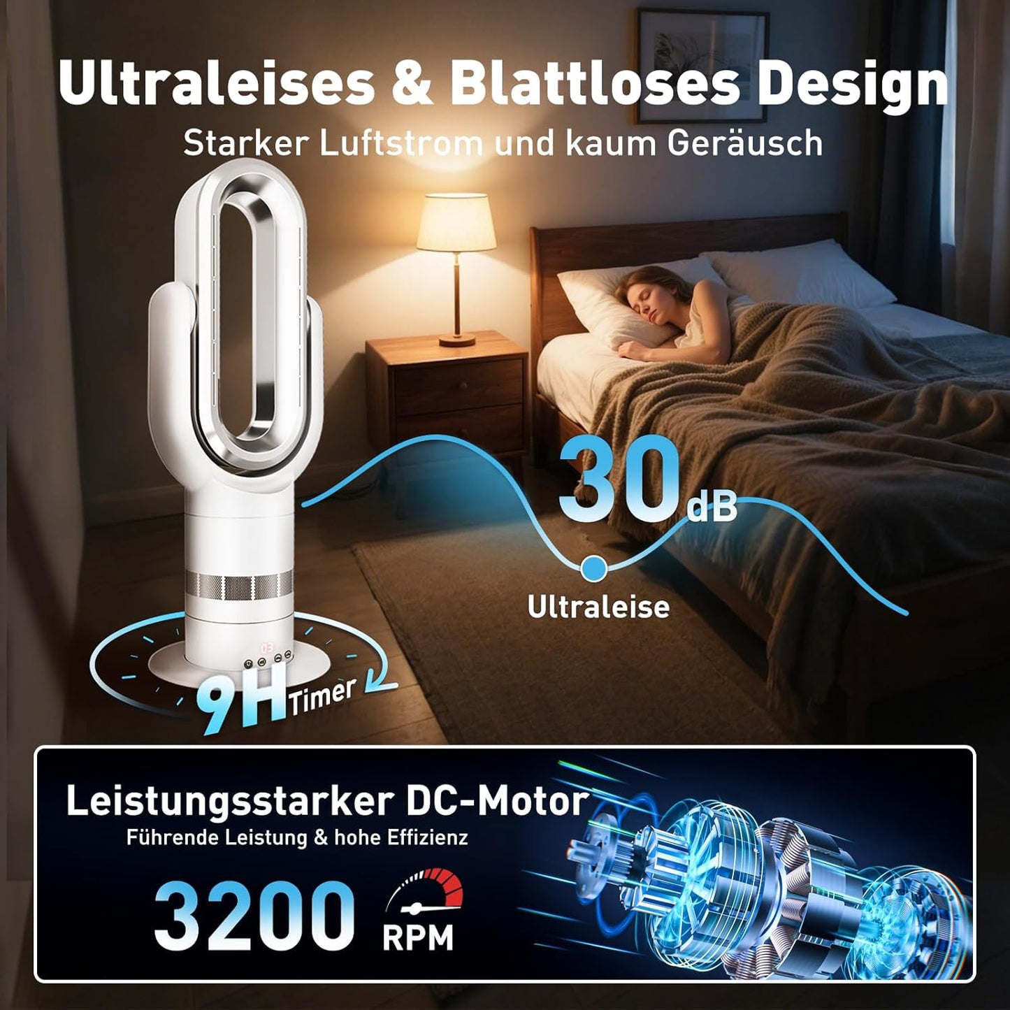 2-in-1 Bladeless Turmventilator & Heizgerät QG660, QG660: Heizen, Kühlen