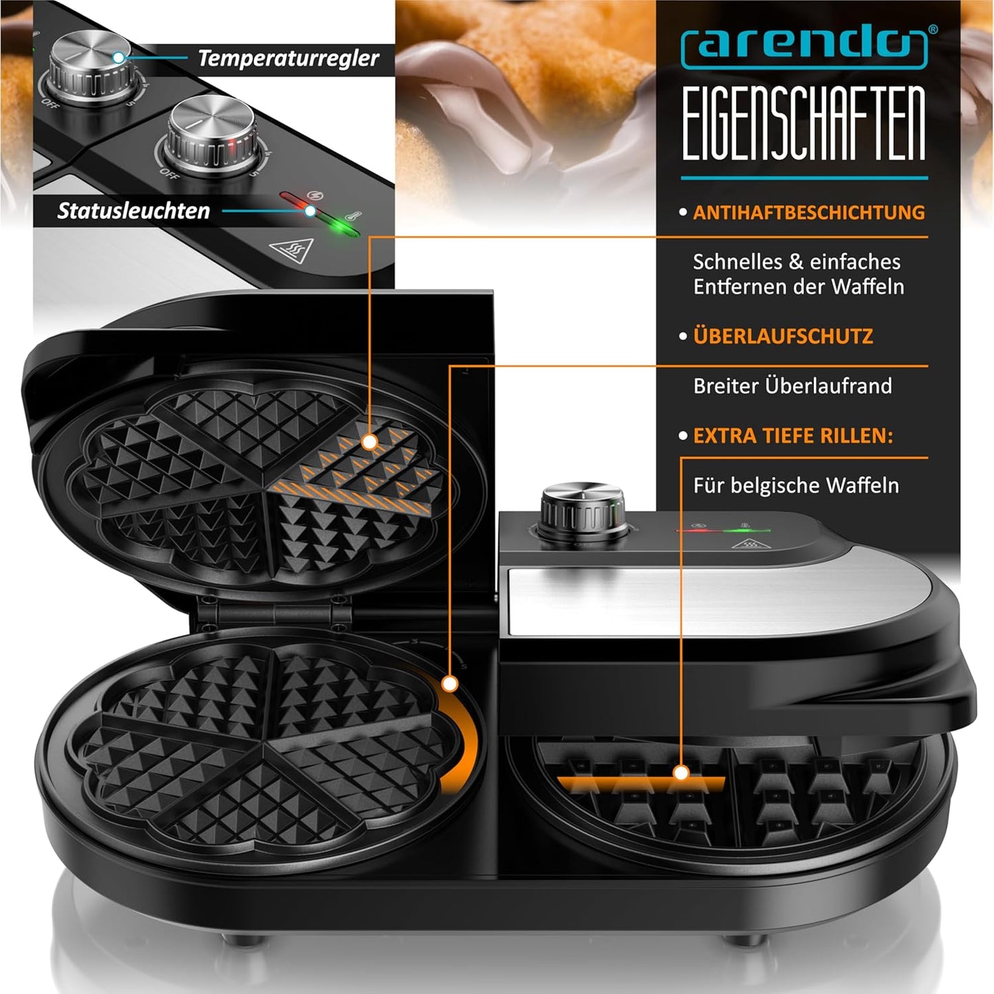 Doppel-Waffeleisen mit Herz- und Belgien-Design