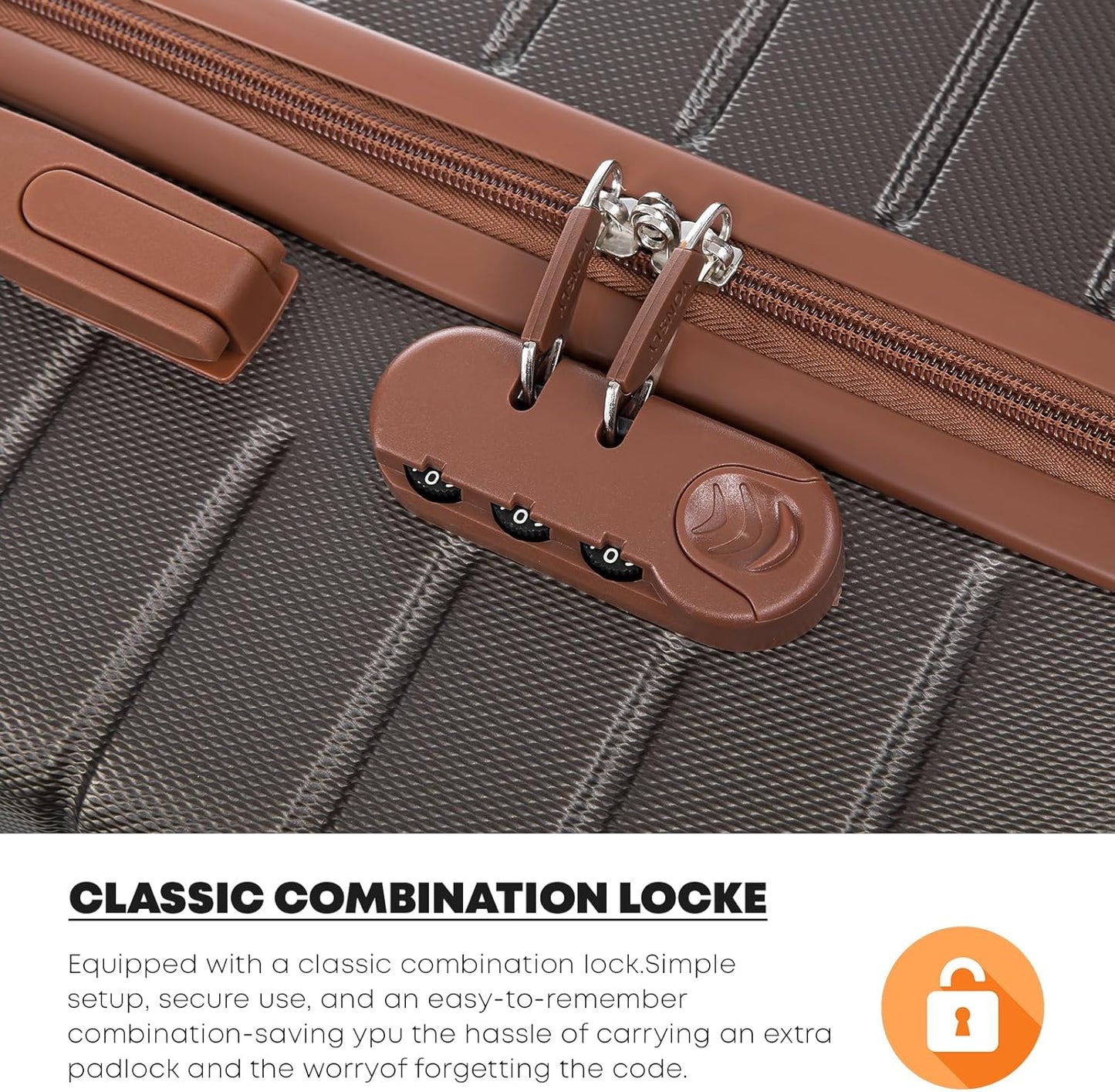 Reisekoffer Handgepäck Trolley-Set mit Zahlenschloss, L (66cm-66L) YS15 Braun