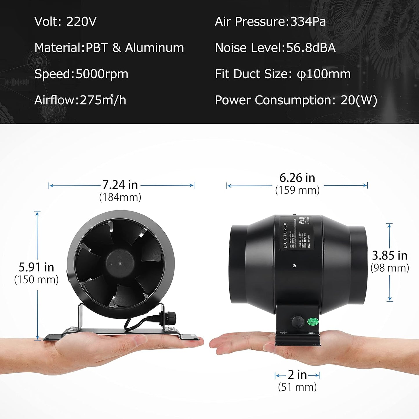 Rohrventilator mit Drehzahlregler, 100mm mit Drehzahlregler
