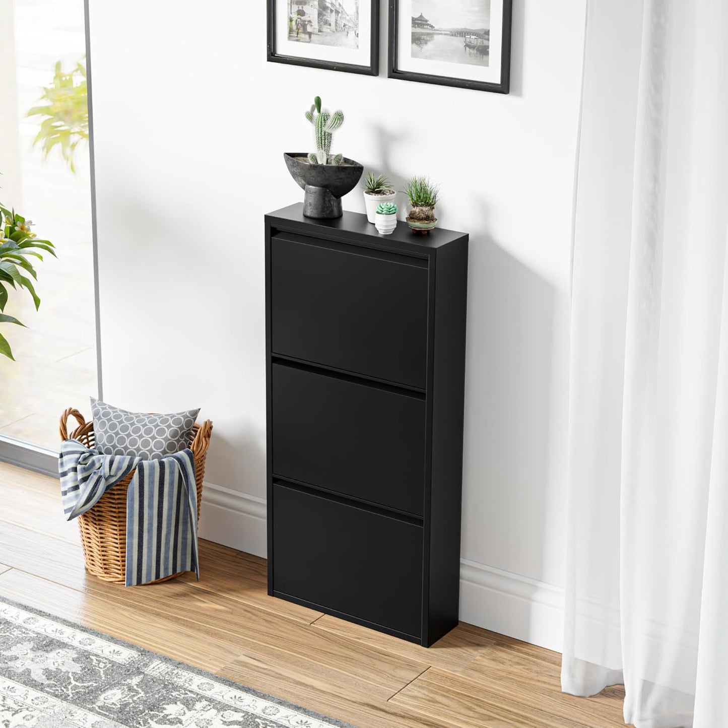 Schuhschrank Sokndal, Schwarz mit 3 Klappen