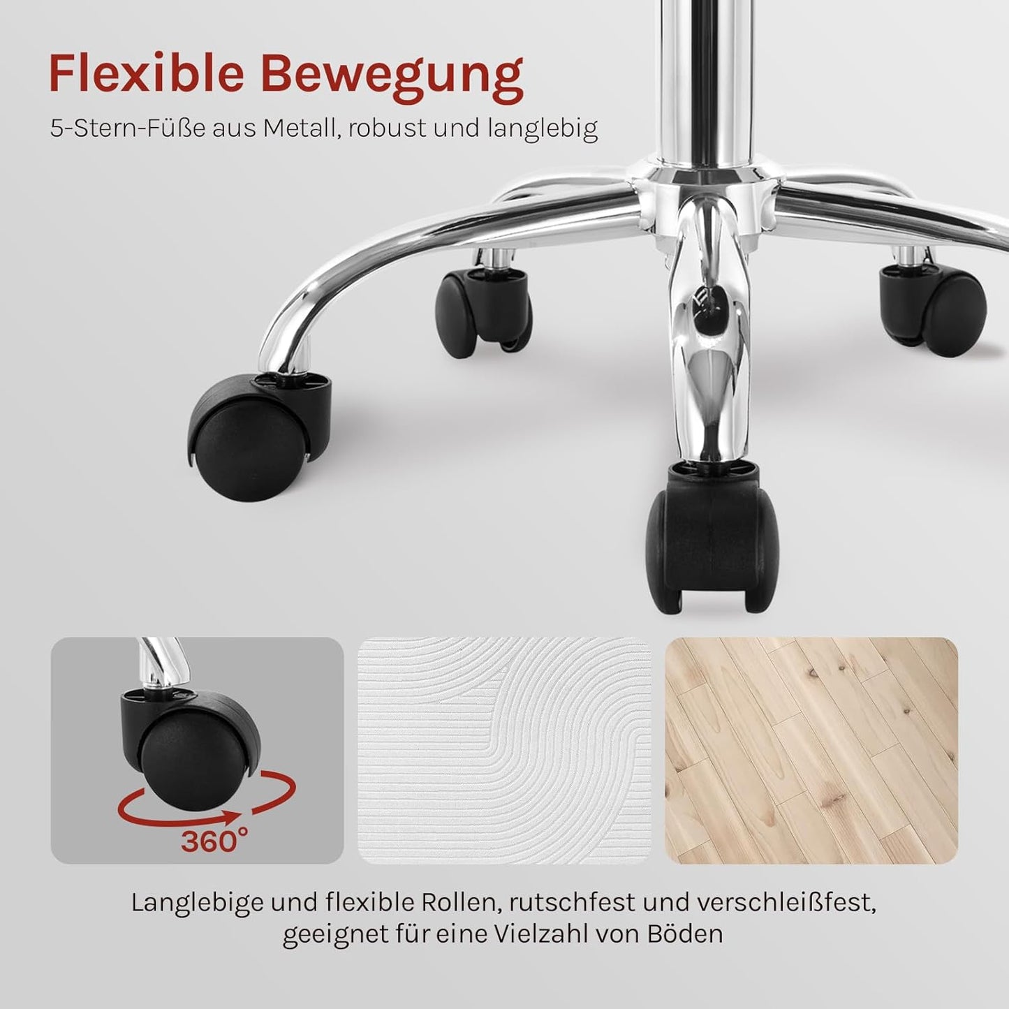 Rollhocker höhenverstellbar mit Rollen & Lehne, Schwarz