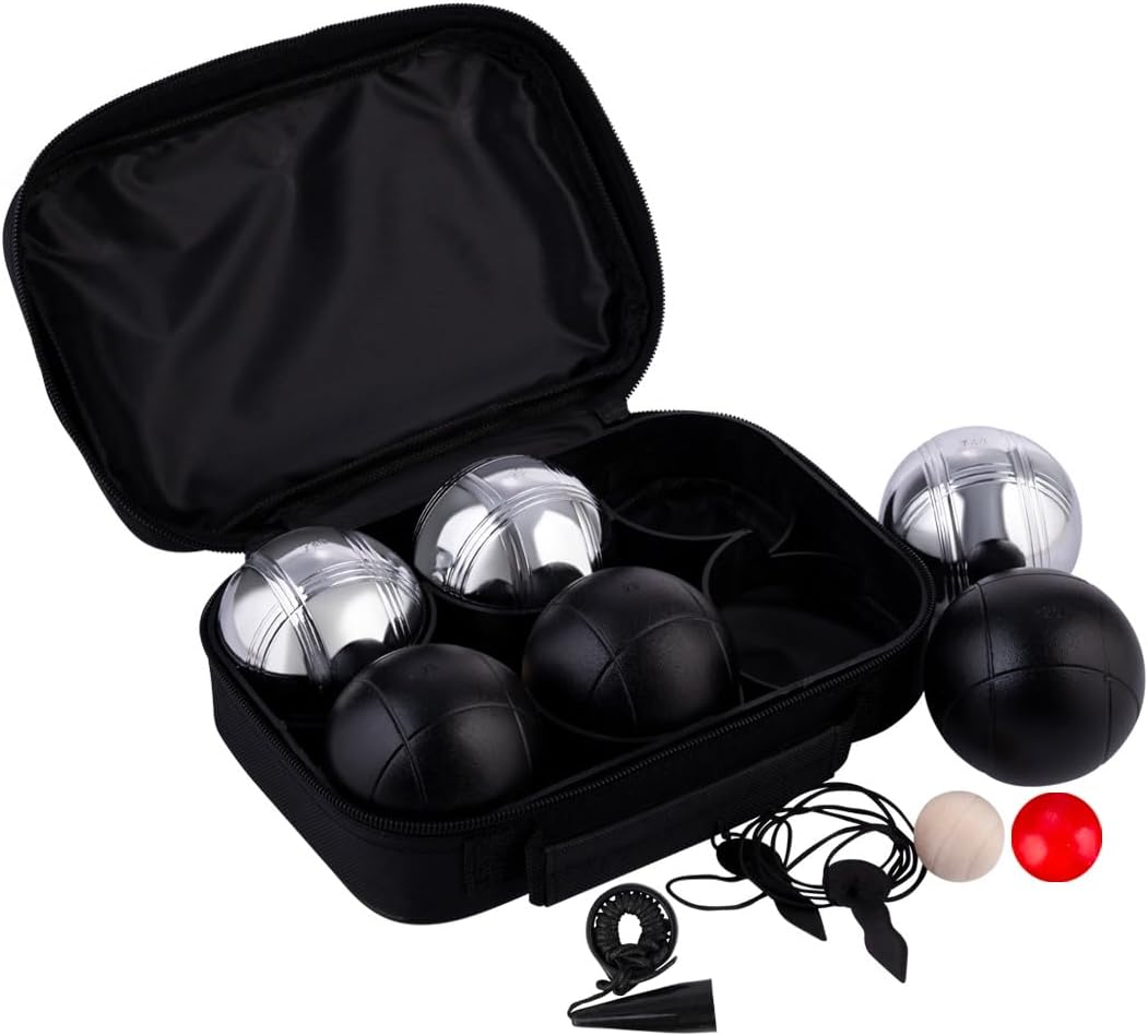 6 Boulekugeln im Beutel, Boule Set in klassischem Stil