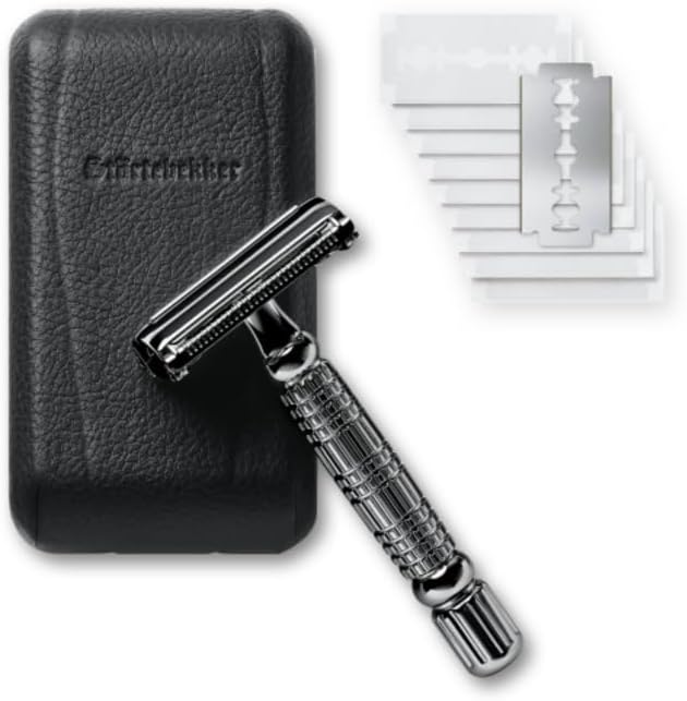 Rasierset 'Premium Shaving Essential Set', Rasierhobel Schwarz / Lederetui Schwarz