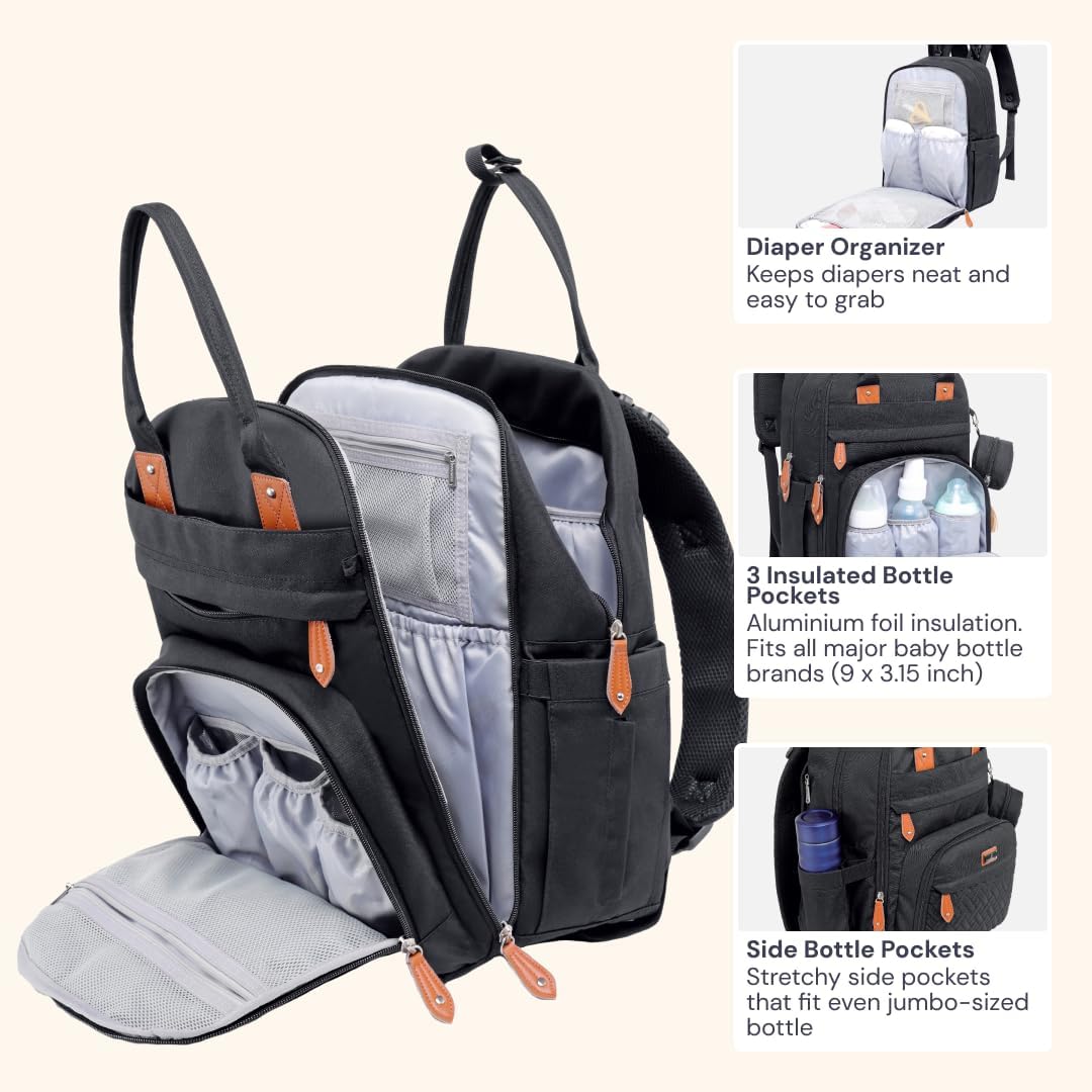 Wickeltasche mit Wickelauflage, Schwarz