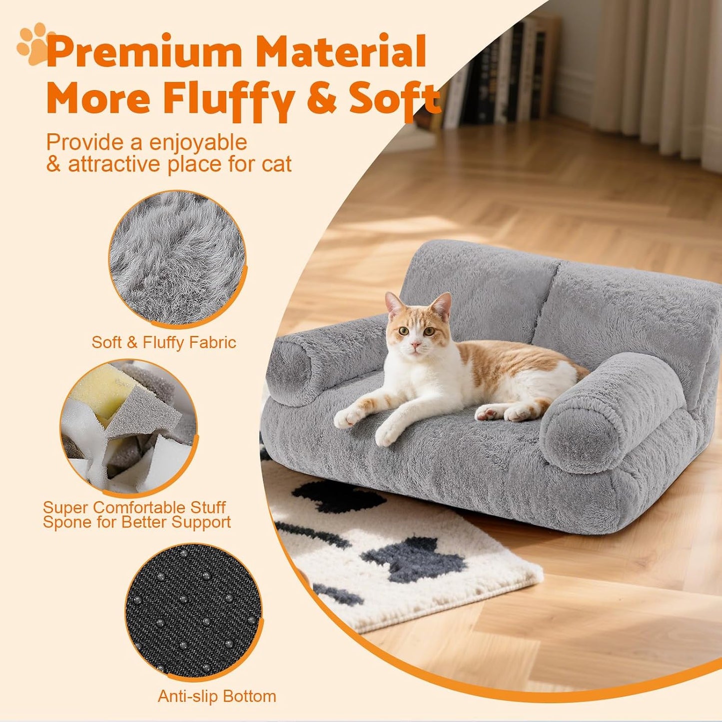 Orthopädisches Katzensofa mit abnehmbarem Bezug, Dunkelgrau 1