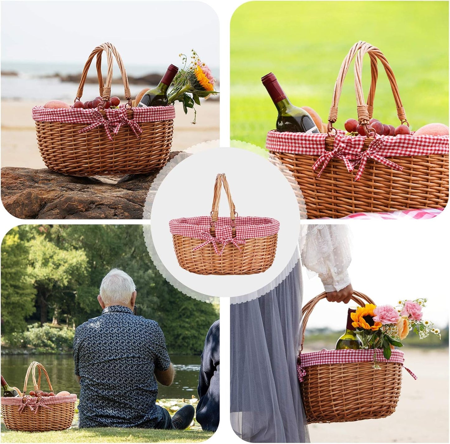 Picknickkorb mit Doppelfaltgriffen, Rot