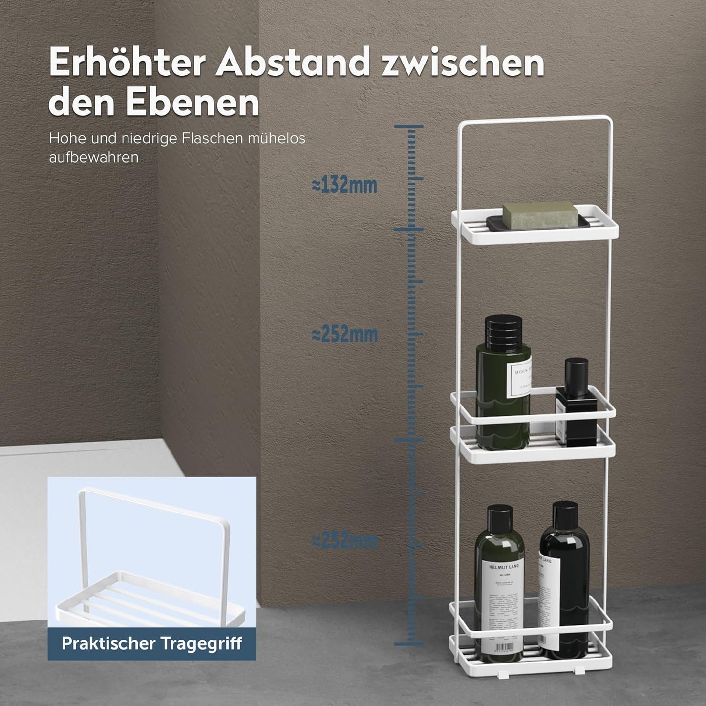 Freistehendes Duschregal Reglo-02 mit 3 Ebenen, Weiss