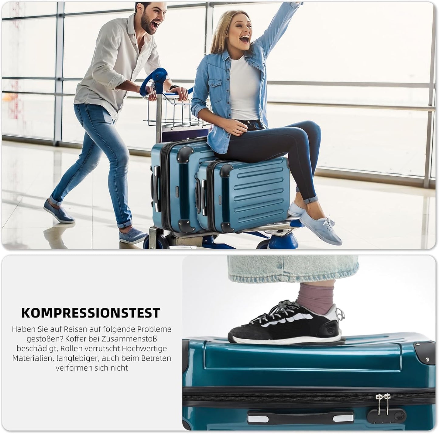 Hartschalen Trolley Rollkoffer mit 4 Rollen (70L), Pale Green L