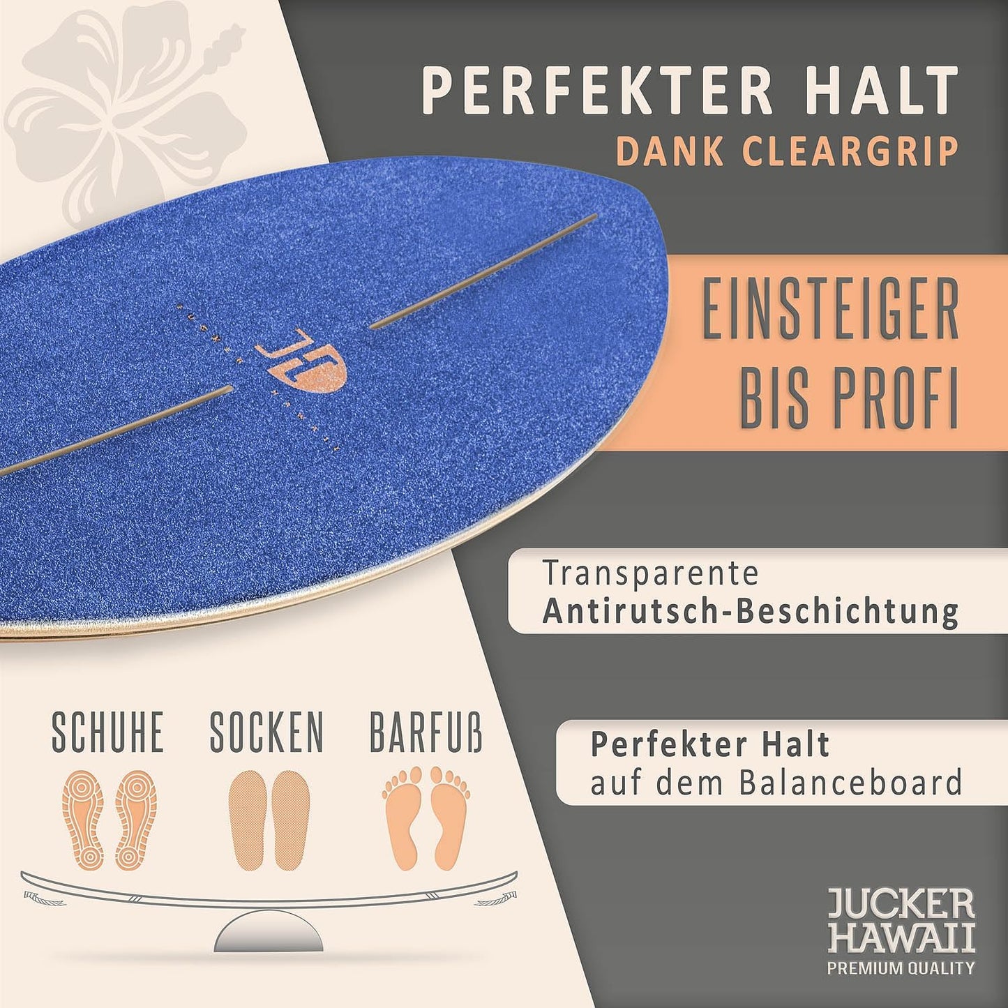 Balanceboard mit Rocker Shape und Korkhalbkugel, Blau + Korkhalbkugel